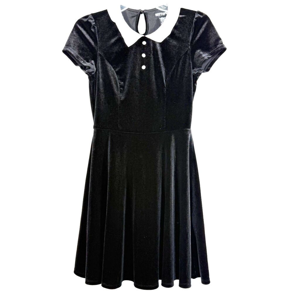 Hot Topic Black Velvet Dress S/M Wednesday Addams Peter Pan White Collar Gothic